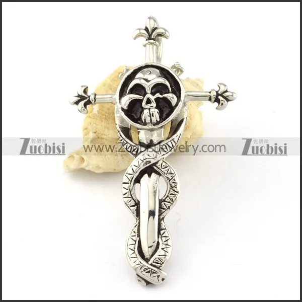 top quality 316L Skull Cross Pendants - p000528