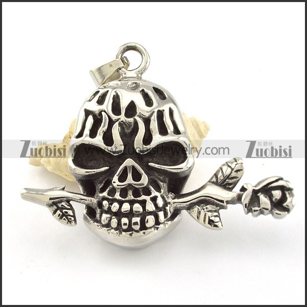 Mexican Sugar Skull Pendant in Stainless Steel for men & bikers - p000485