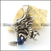 Stainless Steel Dragon Pendant with light blue ball -p000810