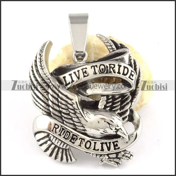 Stainless Steel LIVE TO RIDE Eagle Pendant-p000367