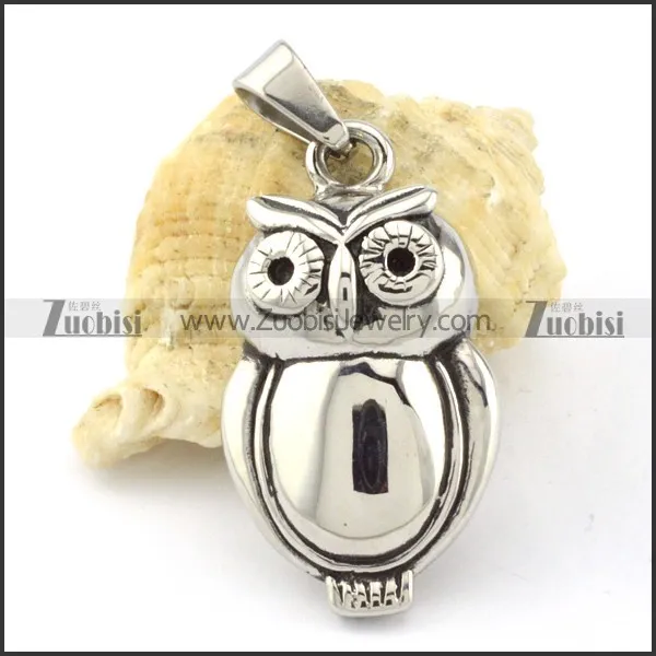 Shiny Stainless Steel Owl Pendant -p000656