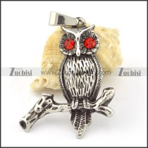Stainless Steel Owl Pendant with Red Eye -p000649