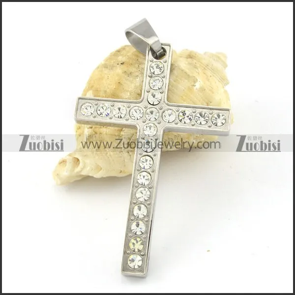 Stainless Steel Imitation Diamond Cross Pendant p000497
