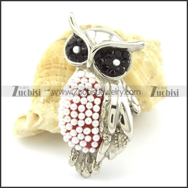 Black Rhinestones Eyes Owl Pendant with Beads -p001164
