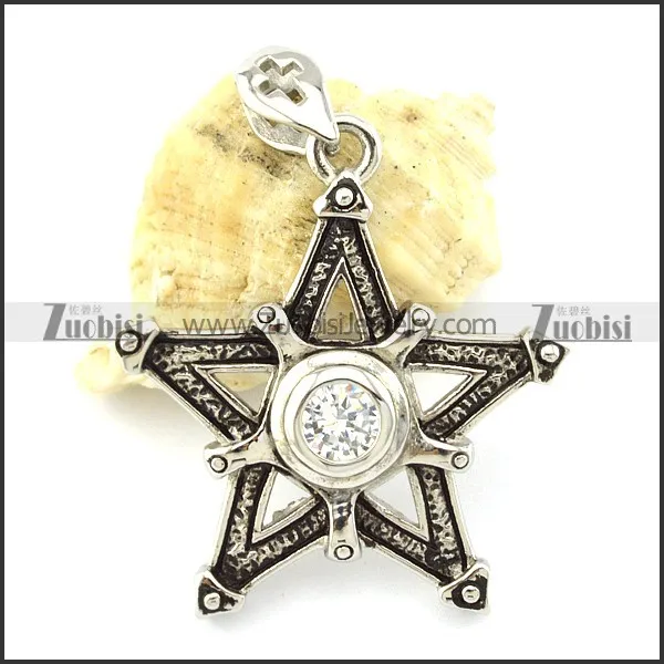 Big Clear CZ Stone Kore Pentacle Pendant in Stainless Steel -p001126