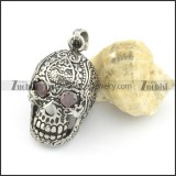 beautiful flower skull pendant with red eye stone p001517