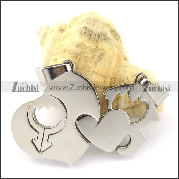 brilliant nonrust steel Heart Couples Pendants -p000946