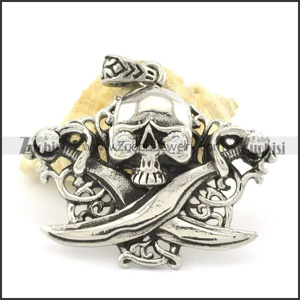 stainless steel skull pendant p001306