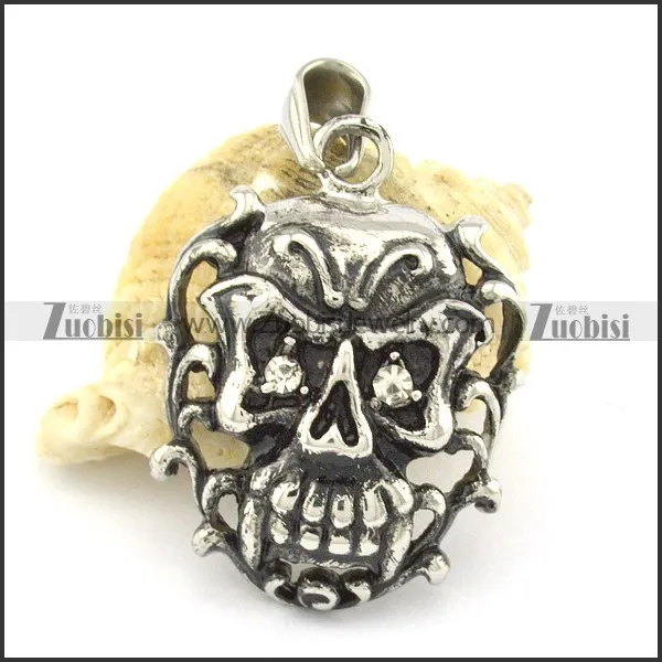 stainless steel skull pendant p001315