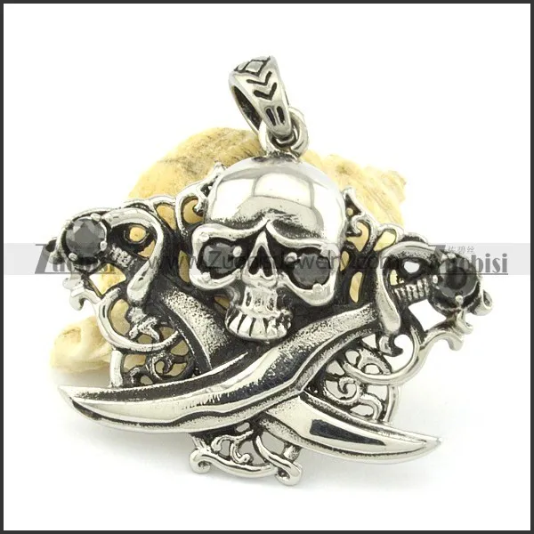stainless steel skull pendant p001307
