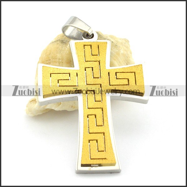 great wall pattern cross pendant in gold finishing p001380