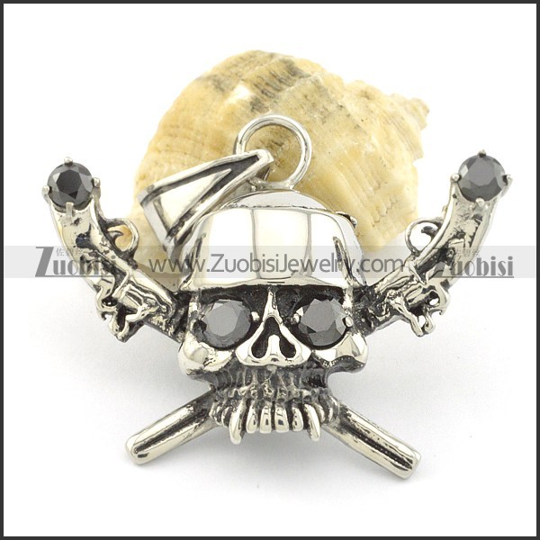 black solid zircon eye skull pendant with two-gun p001519