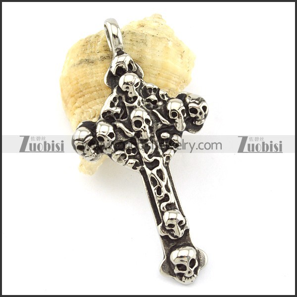 Stainless Steel Multi Skulls Cross Pendant -p001100