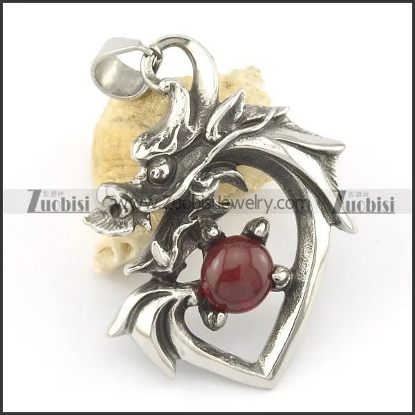 dragon pendant with dark red glass ball p001582