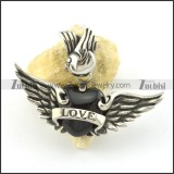 love theme black stone with heart shaped pendant with 2 wings p001349