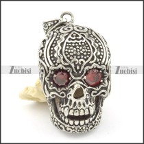 53mm big black skull pendant with 2 clear ruby zircons p001597