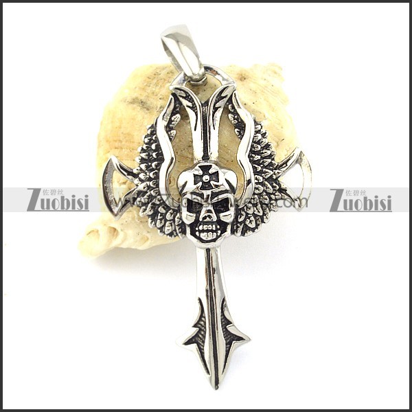 Economic Stainless Steel Skull Cross Pendant -p001110