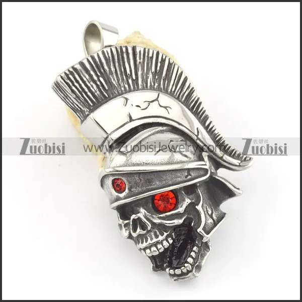 Skull Pendant with 2 Red Rhinestones p001589