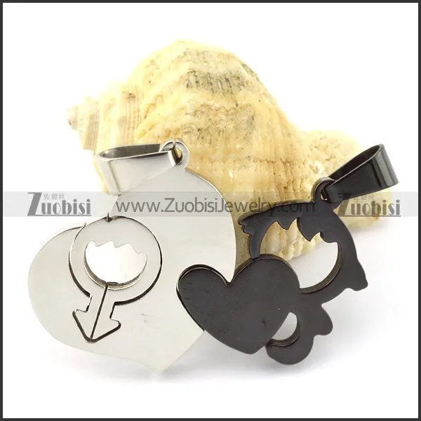 top quality 316L Steel Heart Couples Pendants -p000947