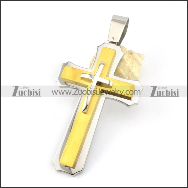 Gold Big Stainless Steel Cross Pendant -p000898