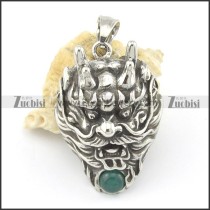 41mm big stainless steel dragon pendant with green ball p001583
