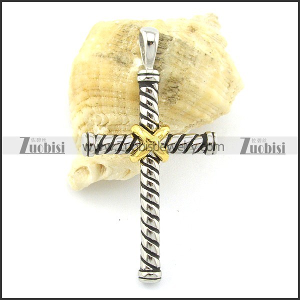 stainless steel diagonal stripe cross pendant p001370