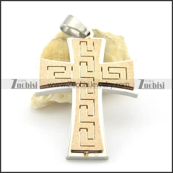 rose gold cross pendant with great wall pattern p001381