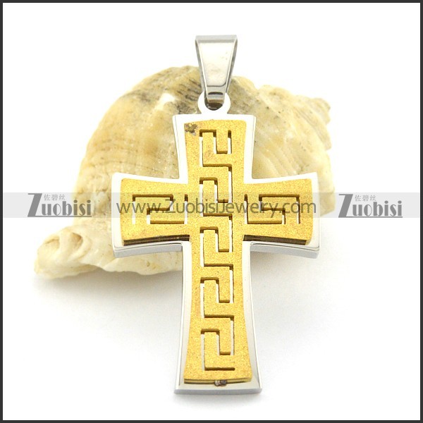 small yellow gold cross pendant with great wattern grain p001377