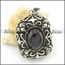 black stone pendant in stainless stee metal p001473