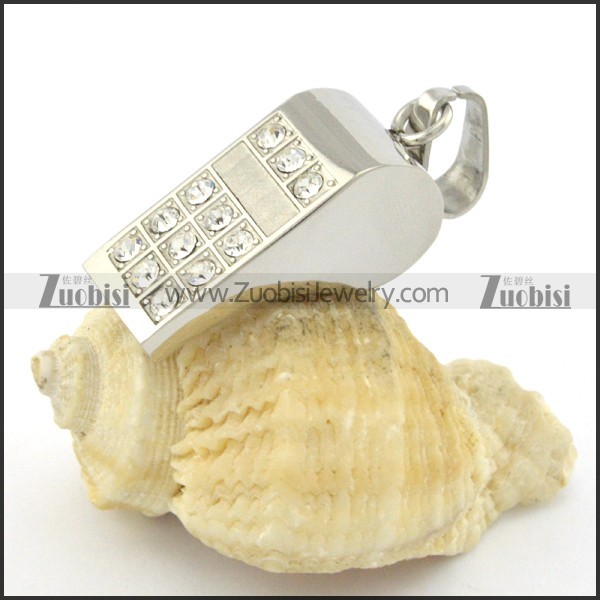 12 rhinestones stainless steel whistle pendant p001382