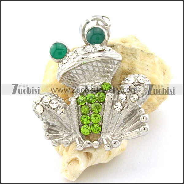 Frog Pendant with Green Rhinestones -p001175