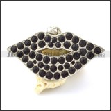 Beautiful Lady Lip Pendant with Black Rhinestone in Stainless Steel Metal -p001074