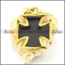 black epoxy iron cross pendant in gold tone p001610