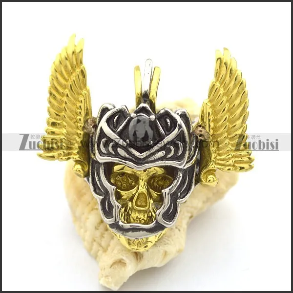 detachable skull head and gold wing pendant p002033