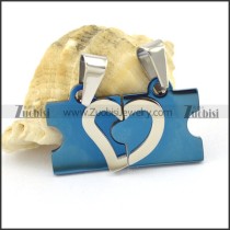 blue plated heart pendant for couples p001606