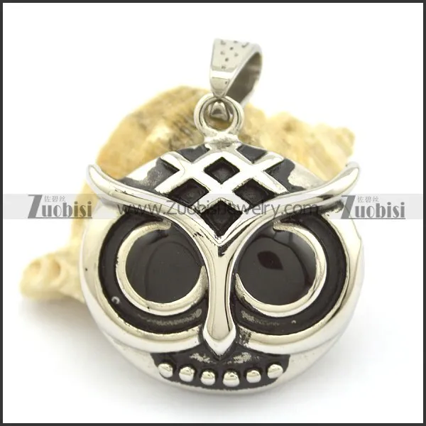 29mm Wide Owl Pendant with Black Round Eyes p002168