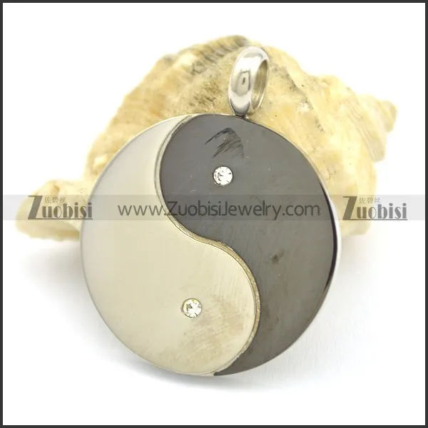 Stainless Steel Taiji with 2 Clear Rhinestones p002196