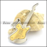 Silver Stainless Steel Guitar Pendant with Gold Instrument Box p002195
