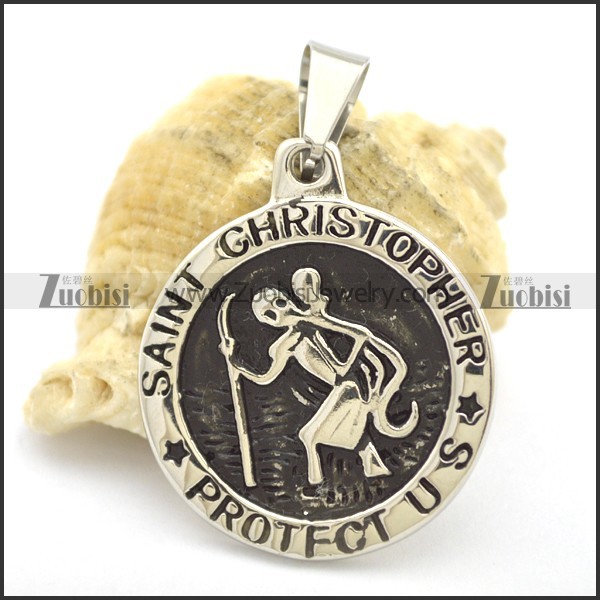 Stainless Steel Saint Christopher Protect Us Pendants p002189