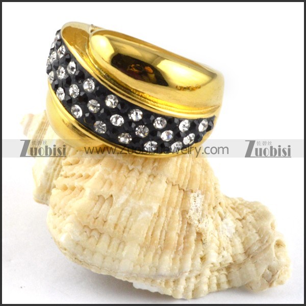 Gold Cover Stainless Steel Ring with Rhinestones - r000196