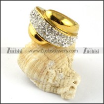 Gold Stainless Steel Clear Zircon Ring - r000197