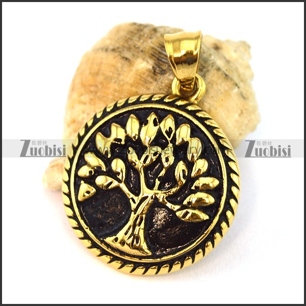 Vintage Gold Oak Tree Pendant p002720