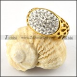 Gold Cover Stainless Steel Ring with Clear Rhinestones - r000186