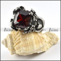 Clear Dark Red Stone Ring in Stainless Steel - r000275