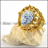Yellow Gold Stainless Steel Ring with Multi Rhinestones - r000182