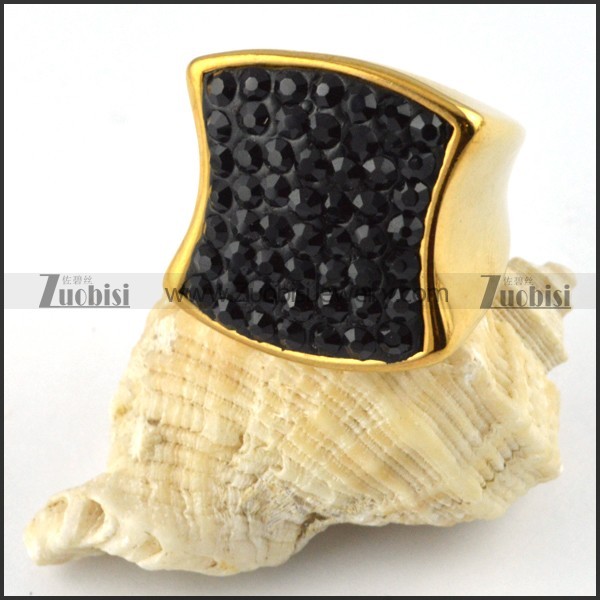 Dark Black Stainless Steel Rhinestone Ring - r000200