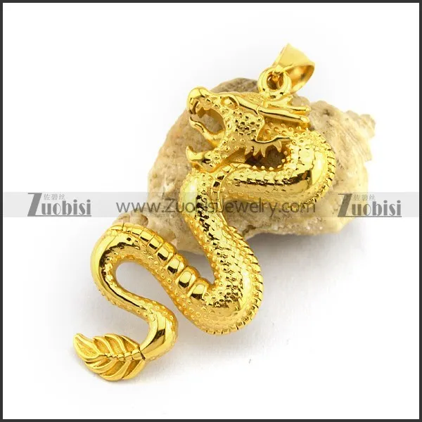 Shiny Gold Stainless Steel Dragon Pendant p002810