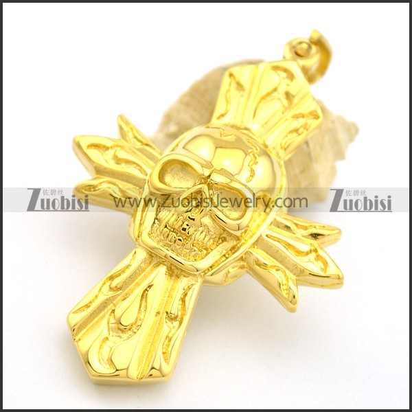 Gold Plating Skull Cross Pendant for Him p002498