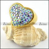 Gold Heart Rhinestone Ring in Stainless Steel - r000203