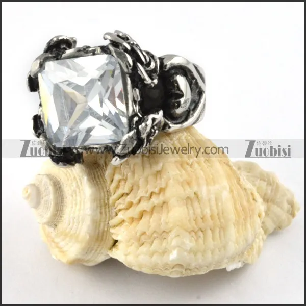 Clear White Stone Ring in Casting Stainless Steel - r000276